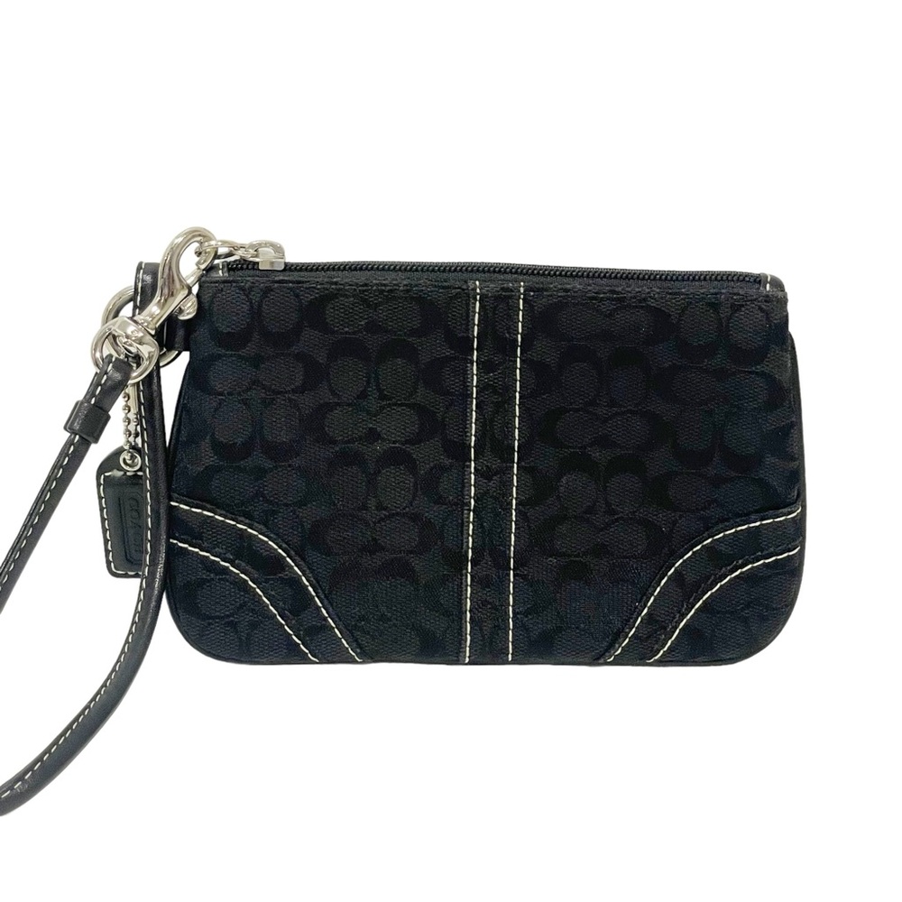 Coach Signature Contrast Trim Wristlet Pouch Clutch Black